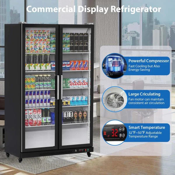 Commercial Refrigerator, Glass Door with LED Lighting - Upright Beverage Display Cooler for Home, Store, Gym, or Office, Featuring Double…