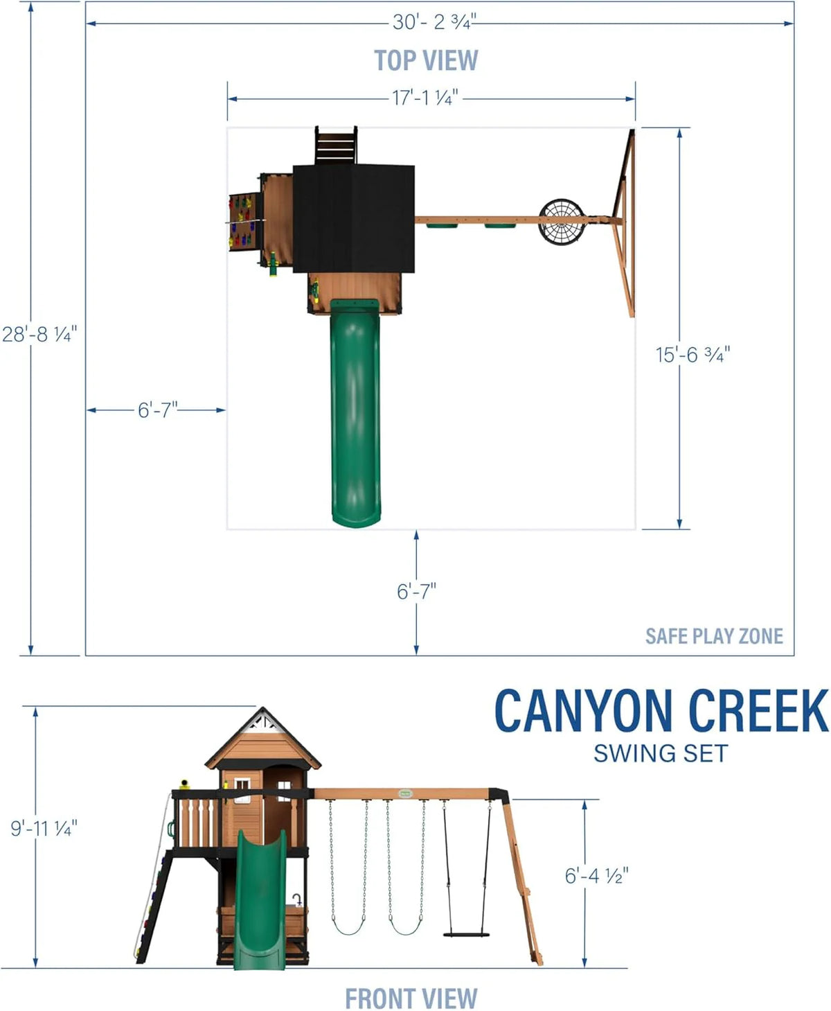 Canyon Creek Cedar Wood Swing Set with Wave Slide, Clubhouse, Play Kitchen, Picnic Area, Belt Swings, Web Swing, Rock Wall, Balconies,…