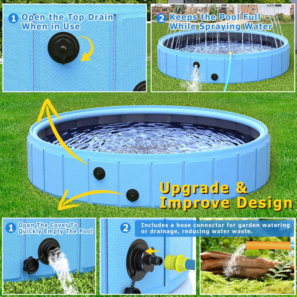 97-Inch Foldable Dog Pool with Sprinkler
