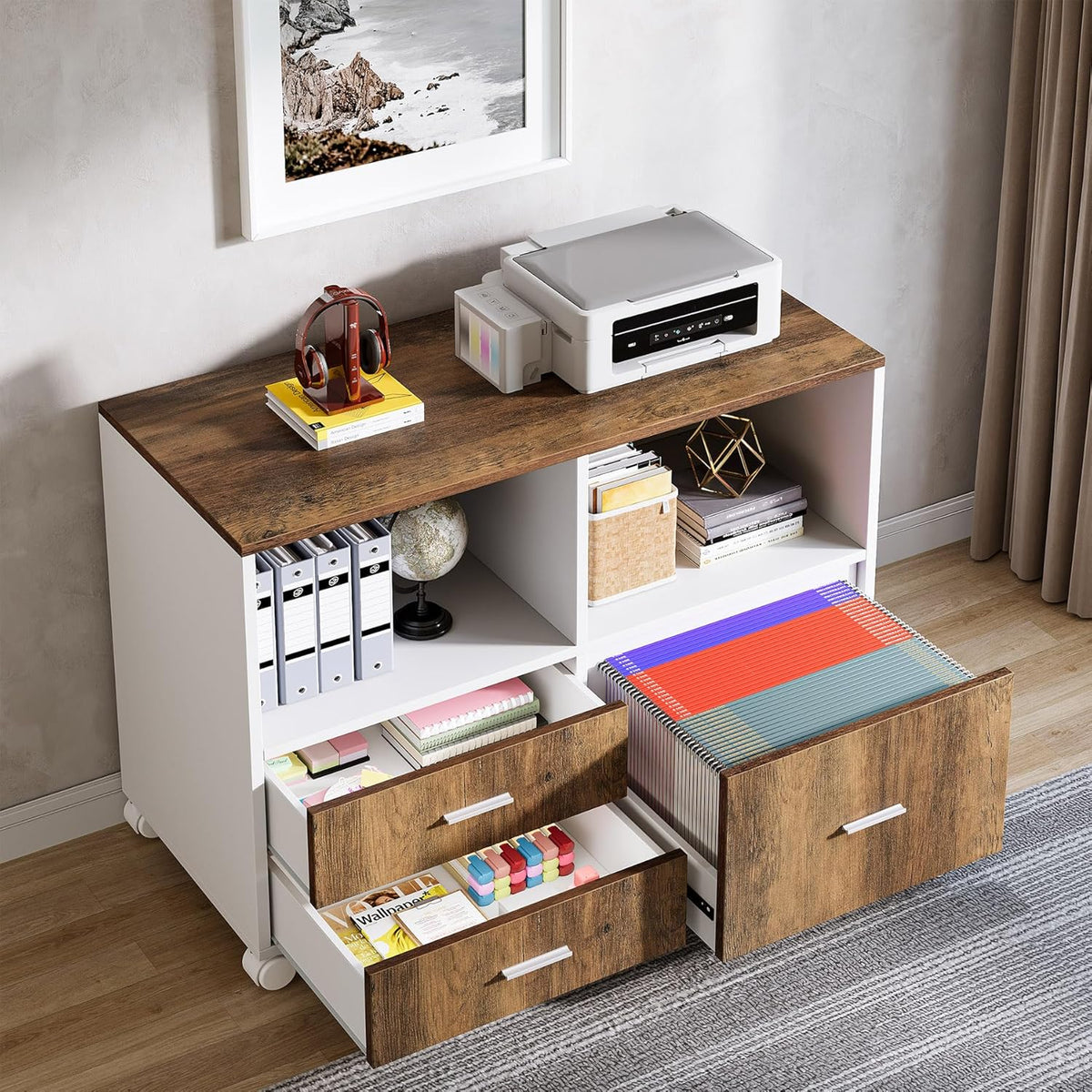 L Shaped Desk with Drawer Cabinet, 63" Executive Computer Desk and Lateral File Cabinet, 2 Piece Home Office Furniture with Drawers for…