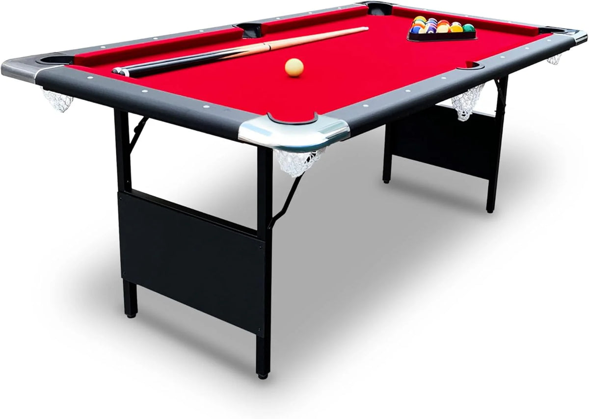 6 ft Portable Pool Table, Adults Folding Billiards Tables for Game Room with Easy Foldable Storage, Includes Full Set of Billiard Balls,…