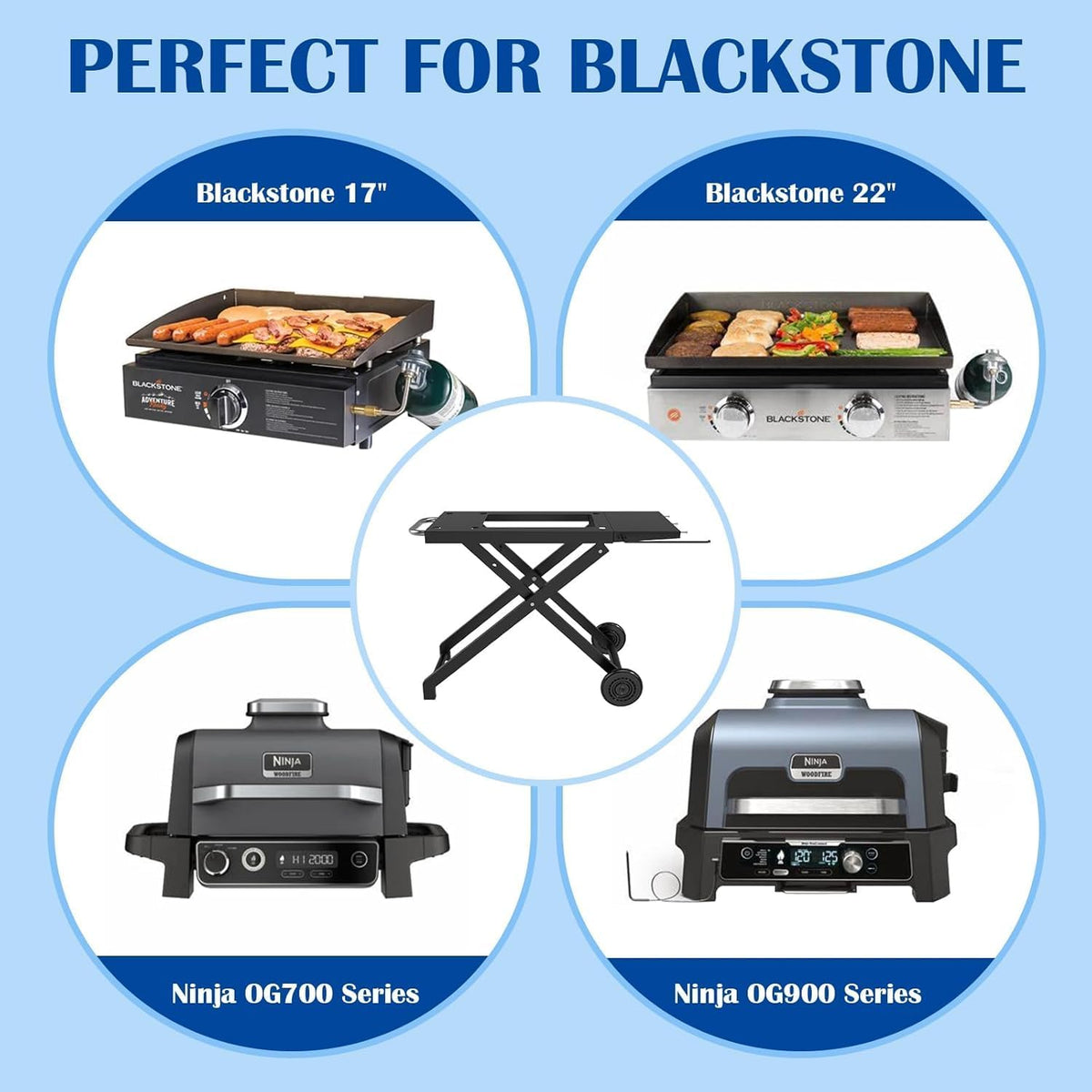 Folding Grill Cart Compatible with Blackstone 17- and 22-Inch Griddles