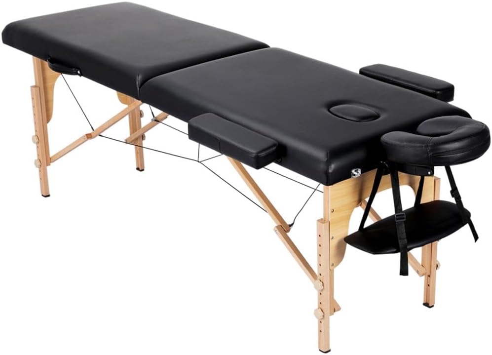Portable Massage Table with Adjustable Headrest, Black