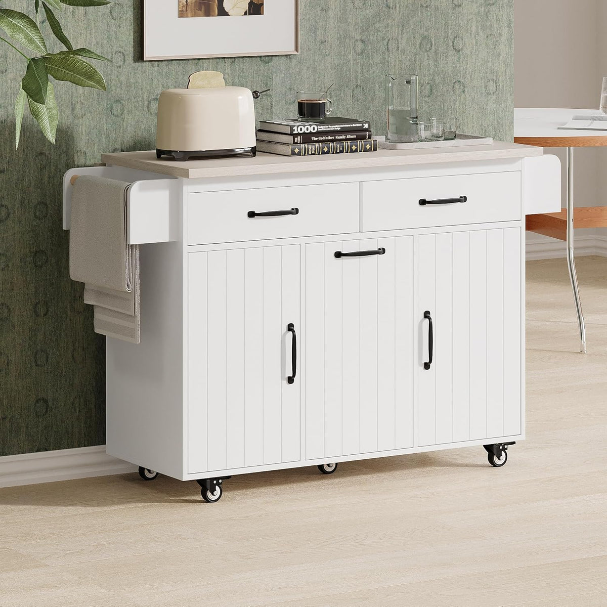 Rolling Kitchen Island Cart with Drop Leaf and Storage