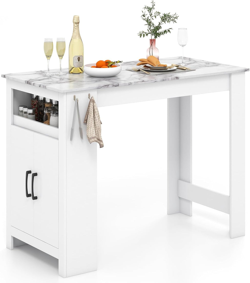 47-Inch Counter-Height Table with Storage and Faux Marble Top, White