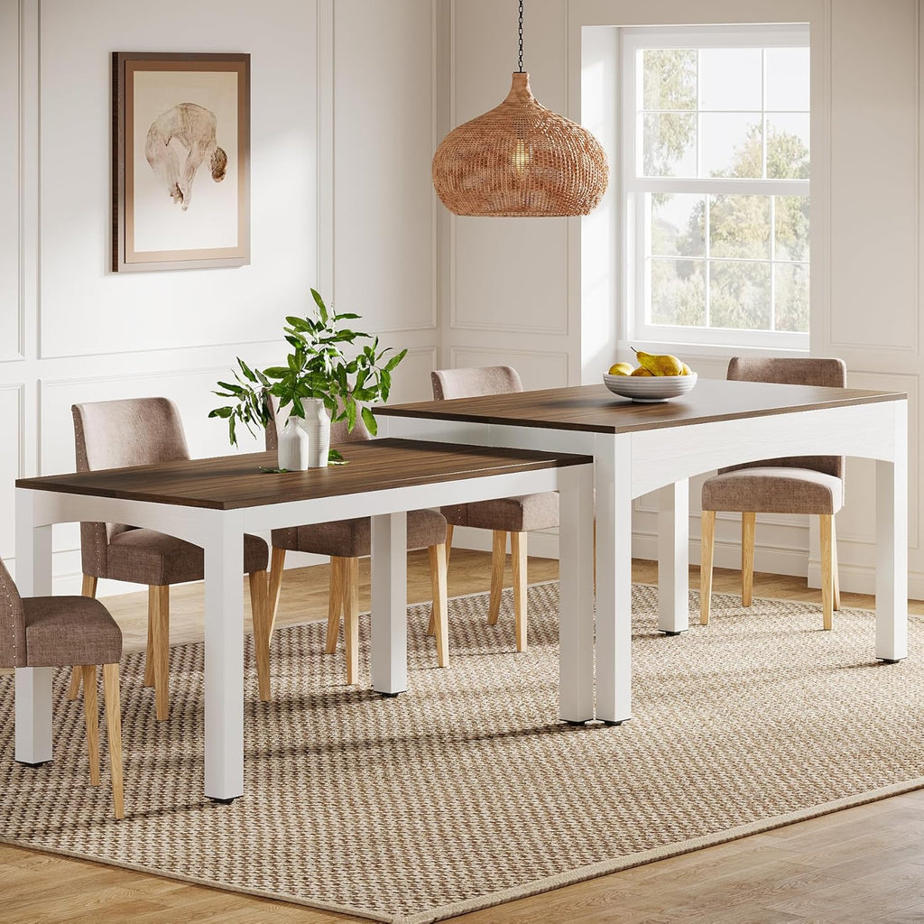 94.49-Inch Extendable Dining Table, Brown and White