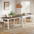 94.49-Inch Extendable Dining Table, Brown and White