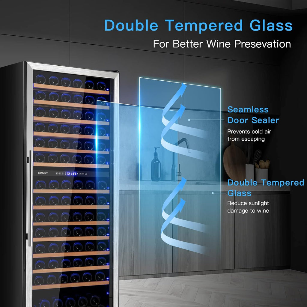 154-Bottle Dual-Zone Wine Cooler with Tempered Glass Door