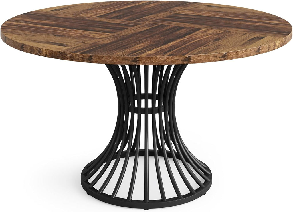 47-Inch Round Dining Table with Metal Base, Rustic Brown