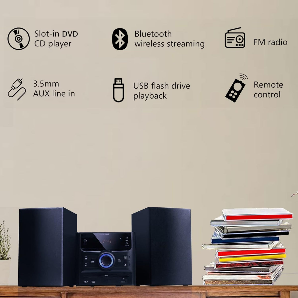 Bluetooth CD Stereo System with FM Radio, USB and 30 W Output