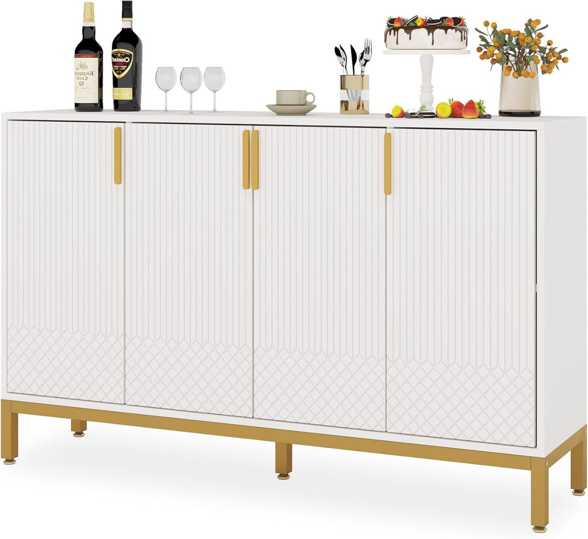 59-Inch Four-Door Buffet Cabinet, Black and Gold