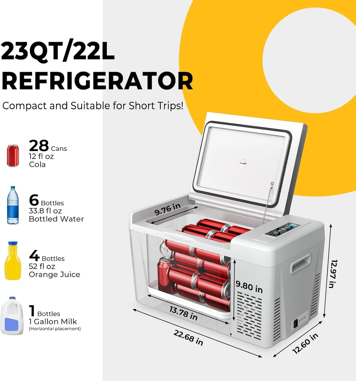 12 Volt Refrigerator 12V Car Fridge 23 quart Portable Freezer Compressor Cooler 12/24V Dc 110~240 Volt AC for Truck Van RV Camper Suv Travel…