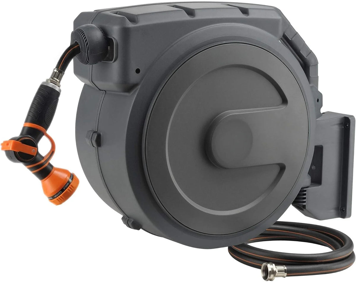 Retractable Garden Hose Reel 1/2 Inch X 130 ft, Super Heavy Duty, Any Length Lock, Slow Return System, Wall Mounted and 180 Deg Swivel…