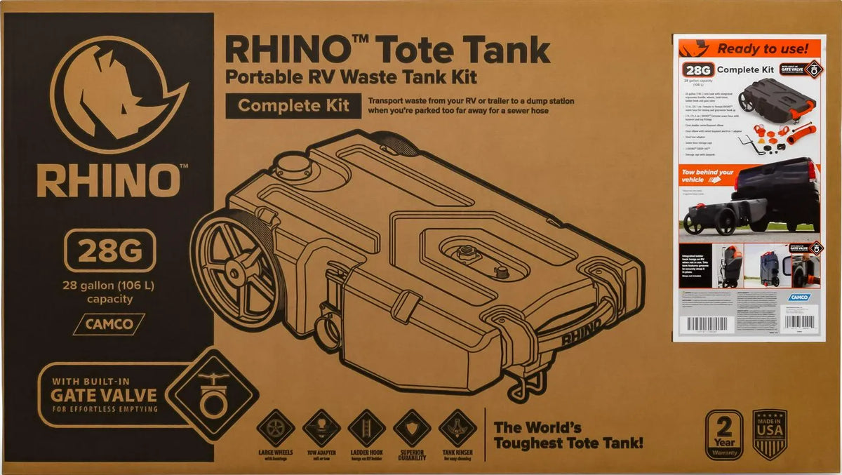 Heavy Duty 28 gallon Portable RV Waste Holding Tank with Hose and Accessories Durable Leak Free and Odorless RV Tote Tank (39004