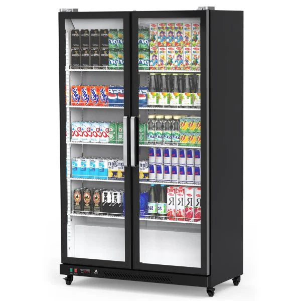 Commercial Refrigerator, Glass Door with LED Lighting - Upright Beverage Display Cooler for Home, Store, Gym, or Office, Featuring Double…