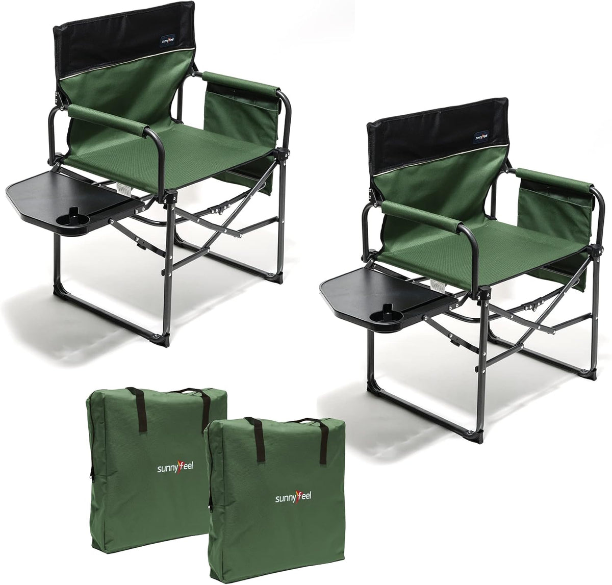 Folding Camping Director Chairs with Side Tables, Set of 2