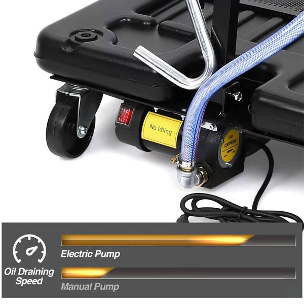 17 gal Electric Oil Drain with 110V Pump & 8 ft Hose,low Profile & T Folding Handle Oil Drain Cart for Truck Cars Suvs
