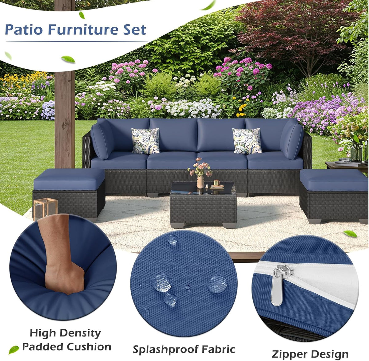 7-Piece Outdoor Wicker Patio Set with Cushions and Table