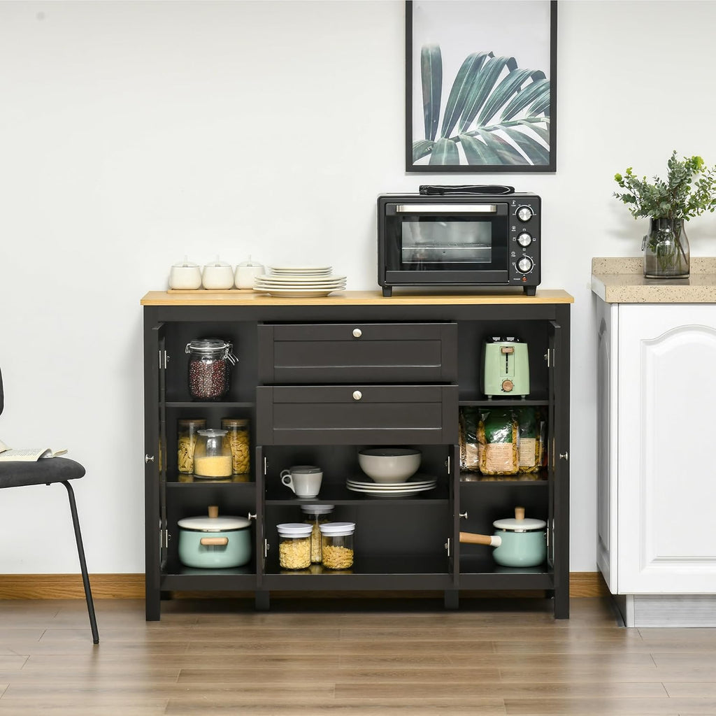 Kitchen Sideboard with Glass Doors and Two Drawers, Oak White