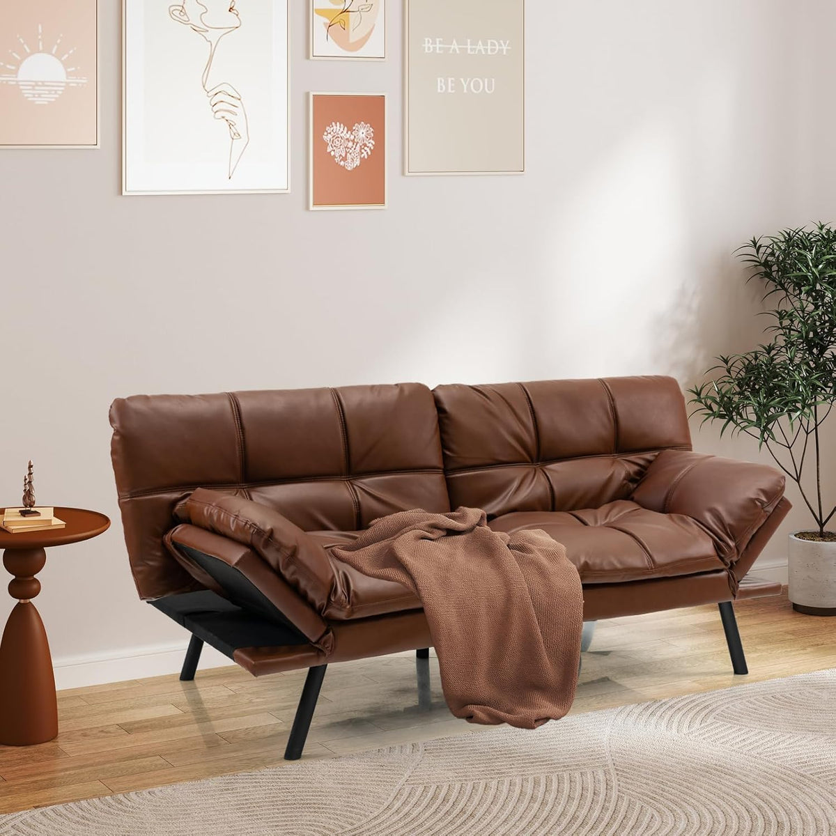 72-Inch Convertible Futon Sofa Bed with Adjustable Backrest, Gray