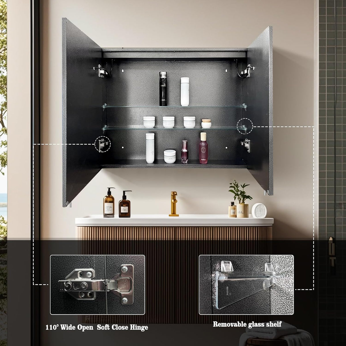 Wall-Mounted LED Bathroom Mirror Cabinet with Anti-Fog Function