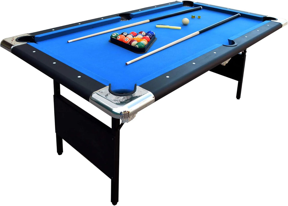 6 ft Portable Pool Table, Adults Folding Billiards Tables for Game Room with Easy Foldable Storage, Includes Full Set of Billiard Balls,…
