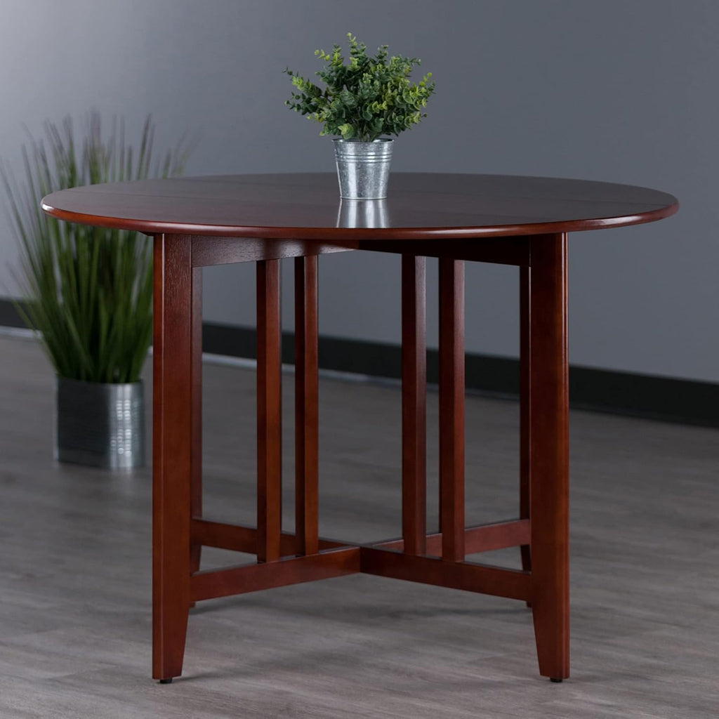 42-Inch Round Drop-Leaf Dining Table, Antique Walnut
