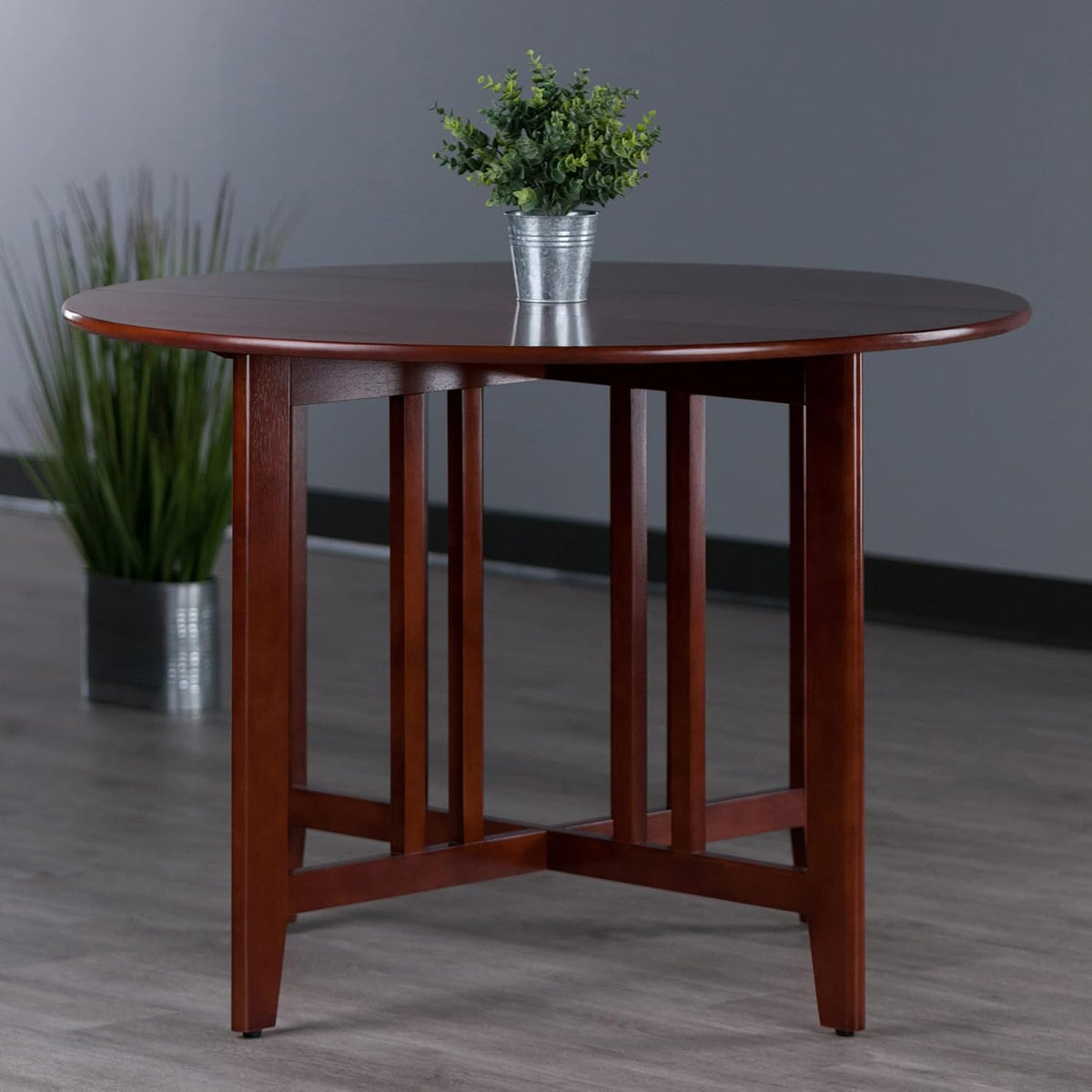 42-Inch Round Drop-Leaf Dining Table, Antique Walnut